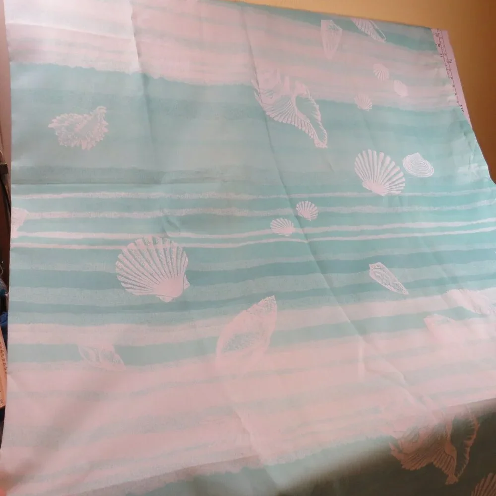AQUETTA Turquoise Striped Ocean Sea Shell SHOWER CURTAIN Fabric matte